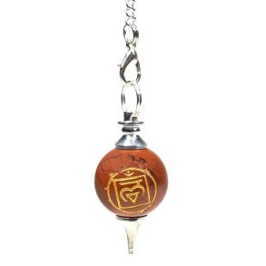 Pendul af rd jaspis med symbol p 1. chakra - Muladhara