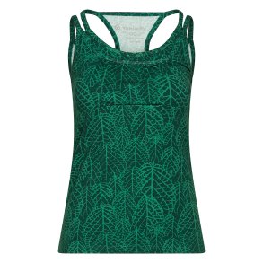Yamadhi Racerback Yogatop med spaghettistropper - Mrkegrn med bladmnster