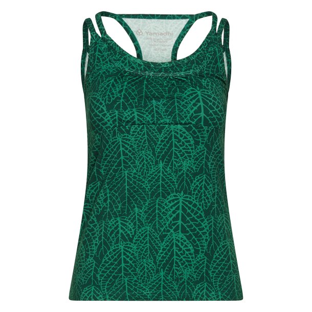 Yamadhi Racerback Yogatop med spaghettistropper - Mrkegrn med bladmnster