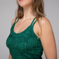 Yamadhi Racerback Yogatop med spaghettistropper - M�rkegr�n med bladm�nster