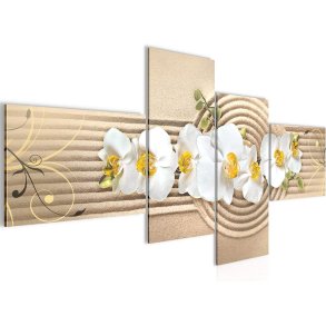 Stemningsbillede med sand og orchideer i 4 dele - 160 x 80 cm