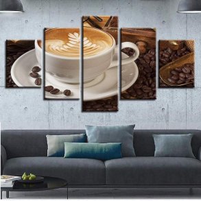 Caf�billede med kaffeb�nner og Cappuchino - 200 x 100 cm.