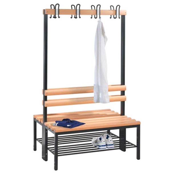 C+P Dobbeltsidet Garderobebnk med skohylde og 8 knager - 165 x 100 x 75,6 cm.
