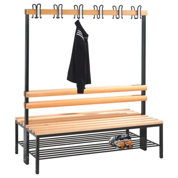 C+P Dobbeltsidet Garderobebnk med skohylde og 12 knager - 165 x 150 x 75,6 cm