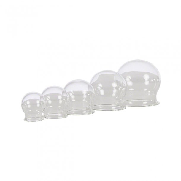 Cuppingst uden bold i glas til professionelt brug med 5 strrelser - Fra  2,5 til 6,5 cm.