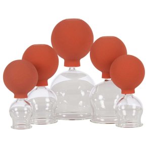 Sport-tec Cupping-st i glas til professionelt brug m. 5 strrelser - Fra  2,5 til 6,5 cm.