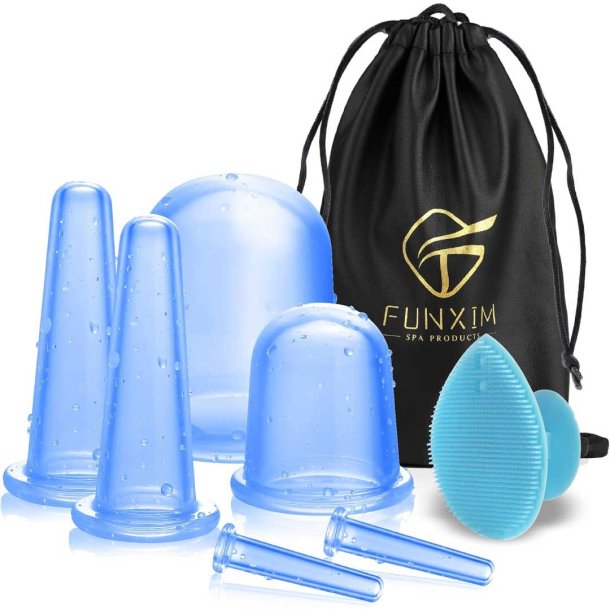 Funxim Cupping-st i silikone m. 6 strrelser inkl. brste -  Fra 1,5x5 til 6,8x7,8 cm.