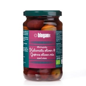 Biogan Kalamata Ø oliven & grønne oliven m. sten - 320 g
