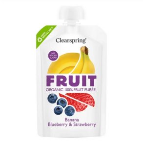 Clearspring Banan, bl�b�r & jordb�r frugtpur� � - 100 g.