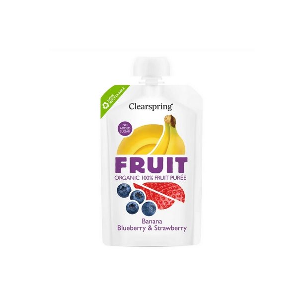 Clearspring Banan, bl�b�r &amp; jordb�r frugtpur� � - 100 g.