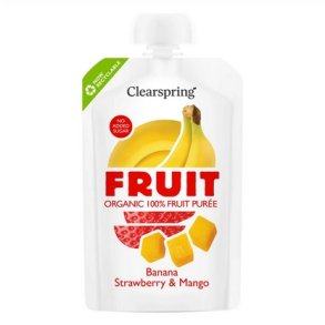 Clearspring Banan, jordb�r & mango frugtpur� � - 100 g.