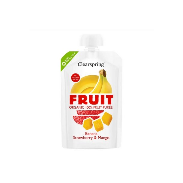 Clearspring Banan, jordb�r &amp; mango frugtpur� � - 100 g.