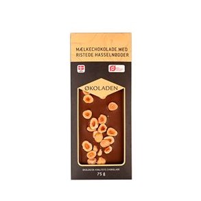 koladen Mlkechokolade m. Ristede Hasselndder, kologisk - 75 g.