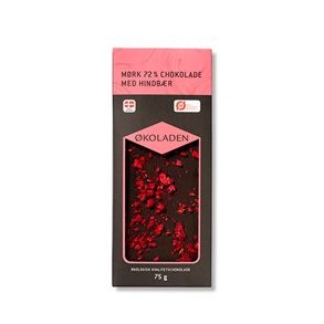 koladen 72% Chokolade Hindbr,  kologisk - 75 g.