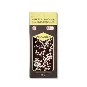 koladen 72% Chokolade Ingefr & Lemon, kologisk - 75 g.
