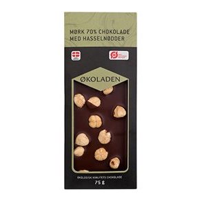 koladen 70% Chokolade m. Hasselndder, kologisk - 75 g.