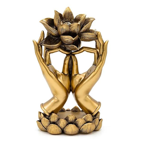 Hnder med Lotus statue, Guld farvet - 14,5 x 10 x 25 cm