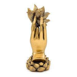 Hnder med Lotus statue, Guld farvet - 14,5 x 10 x 25 cm