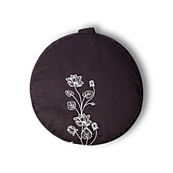 Yogi &amp; Yogini kologisk Meditationspude m. Boghvedeskaller i Antracit, Lotusblomster - 33 x 17 cm.