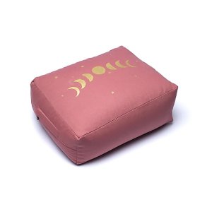 Yogi & Yogini Rektangulr Meditationspude m. boghvedeskaller Stvet rosa, mnens faser - 38x28x13 cm