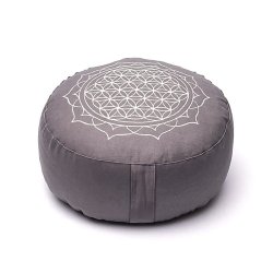 Yogi &amp; Yogini Meditationspude med boghvedeskaller i Gr, Flower of Life - 33 x 17 cm