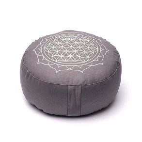 Yogi & Yogini Meditationspude med boghvedeskaller i Gr, Flower of Life - 33 x 17 cm