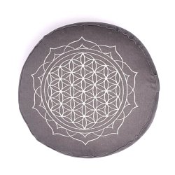 Yogi &amp; Yogini Meditationspude med boghvedeskaller i Gr, Flower of Life - 33 x 17 cm