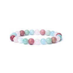 Armb�nd med Aquamarin, Rosenkvarts, Amazonit og Thulite i AA kvalitet