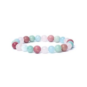Armbånd med Aquamarin, Rosenkvarts, Amazonit og Thulite i AA kvalitet