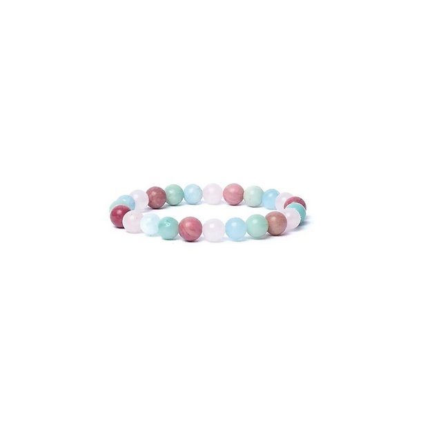 Armbnd med Aquamarin, Rosenkvarts, Amazonit og Thulite i AA kvalitet