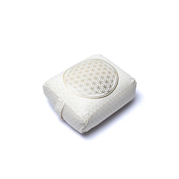 Yogi & Yogini Rektangulær Meditationspude m. boghvedeskaller i Natur, Flower of Life - 38x28x13 cm