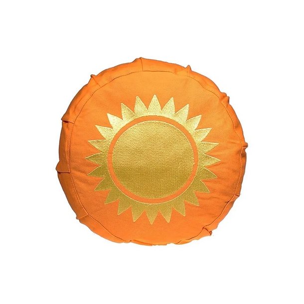 Yogi &amp; Yogini Meditationspude til brn m. boghvedeskaller i orange, Sol - 25 x 10 cm.
