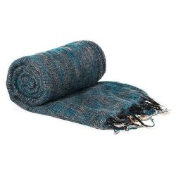 Meditationssjal i bld og plysset bomuld-akrylblanding - Petrolium/grn