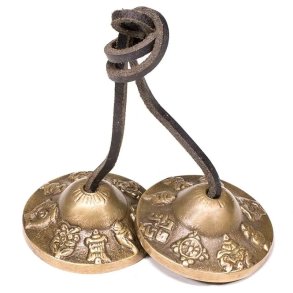 Tingsha Bækkener/Pendler i messing - 8 symboler på Velstand