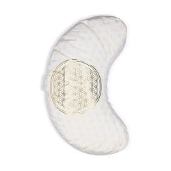 Yogi &amp; Yogini Meditationspude Halvmne med boghvedeskaller i Natur, Flower of Life - 37 x 17 x 13 cm