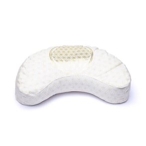 Yogi & Yogini Meditationspude Halvmne med boghvedeskaller i Natur, Flower of Life - 37 x 17 x 13 cm