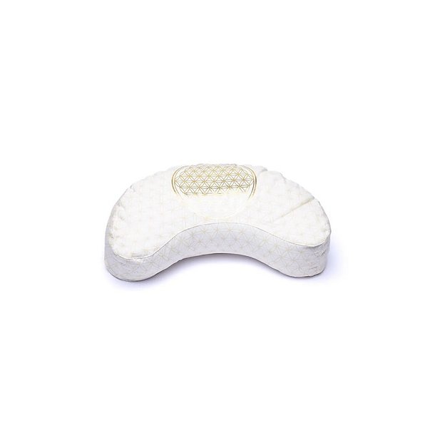 Yogi &amp; Yogini Meditationspude Halvmne med boghvedeskaller i Natur, Flower of Life - 37 x 17 x 13 cm