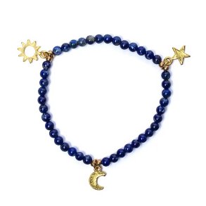 Armbnd af Lapiz Lazuli m. 3 vedhng