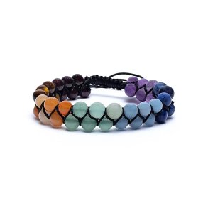 Chakra armbnd dobbelt rkke i de 7 chakra-farver, Justerbar - 1 stk.