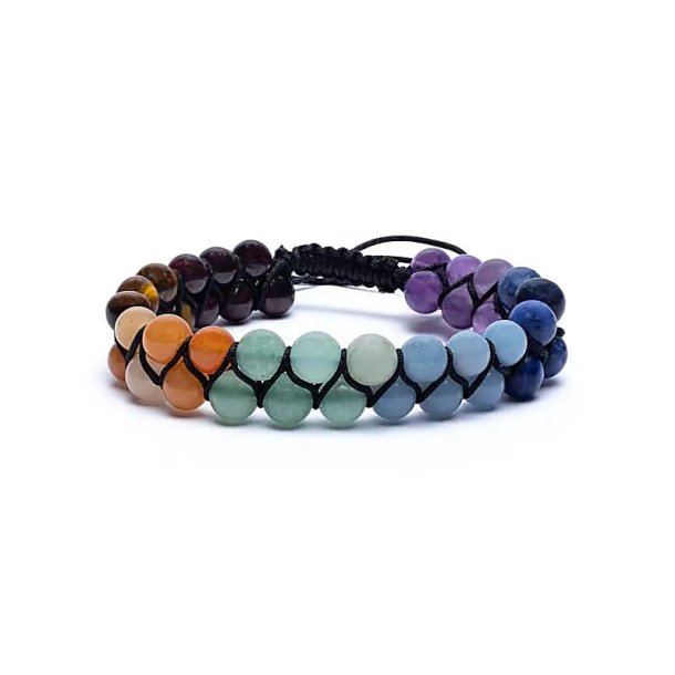 Chakra armbnd dobbelt rkke i de 7 chakra-farver, Justerbar - 1 stk.