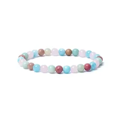 Armb�nd med Aquamarin, Rosenkvarts, Amazonit og Thulite i AA kvalitet