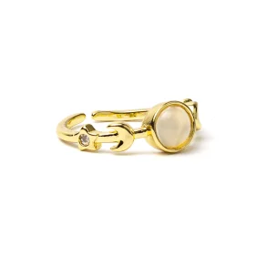 Ring m�nenfaser m. hvid agat, Justerbar - 1 stk.