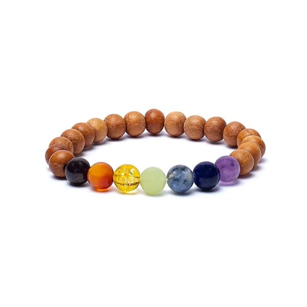 Armbnd med kadam p elastik med mineraler i farverne p de 7 chakraer - 1 stk