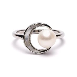 Ring med perle og måne, Justerbar - 1 stk.