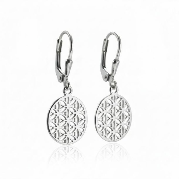 Yoga-�reringe 925 sterlings�lv med Flower of Life vedh�ng