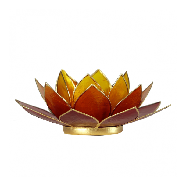 Lotus Capiz fyrfadsstage med tre farver og guldfarvede kanter - Orange/gul/rd