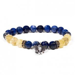 Armbnd med Lapis lazuli og kvarts med Ganesha vedhng