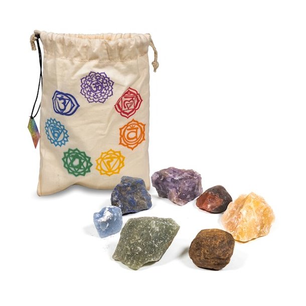 St med 7 Store Chakrasten i smuk bomuldspose