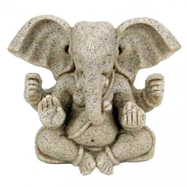 Ganesha Statue i resin med sandstruktur - 8 cm.