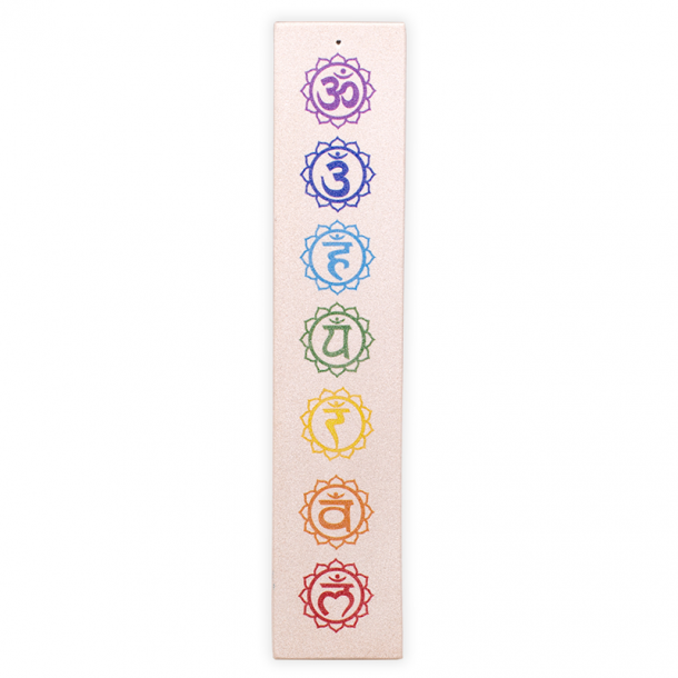 Rgelsespindeholder i sandsten med 7 chakra symboler